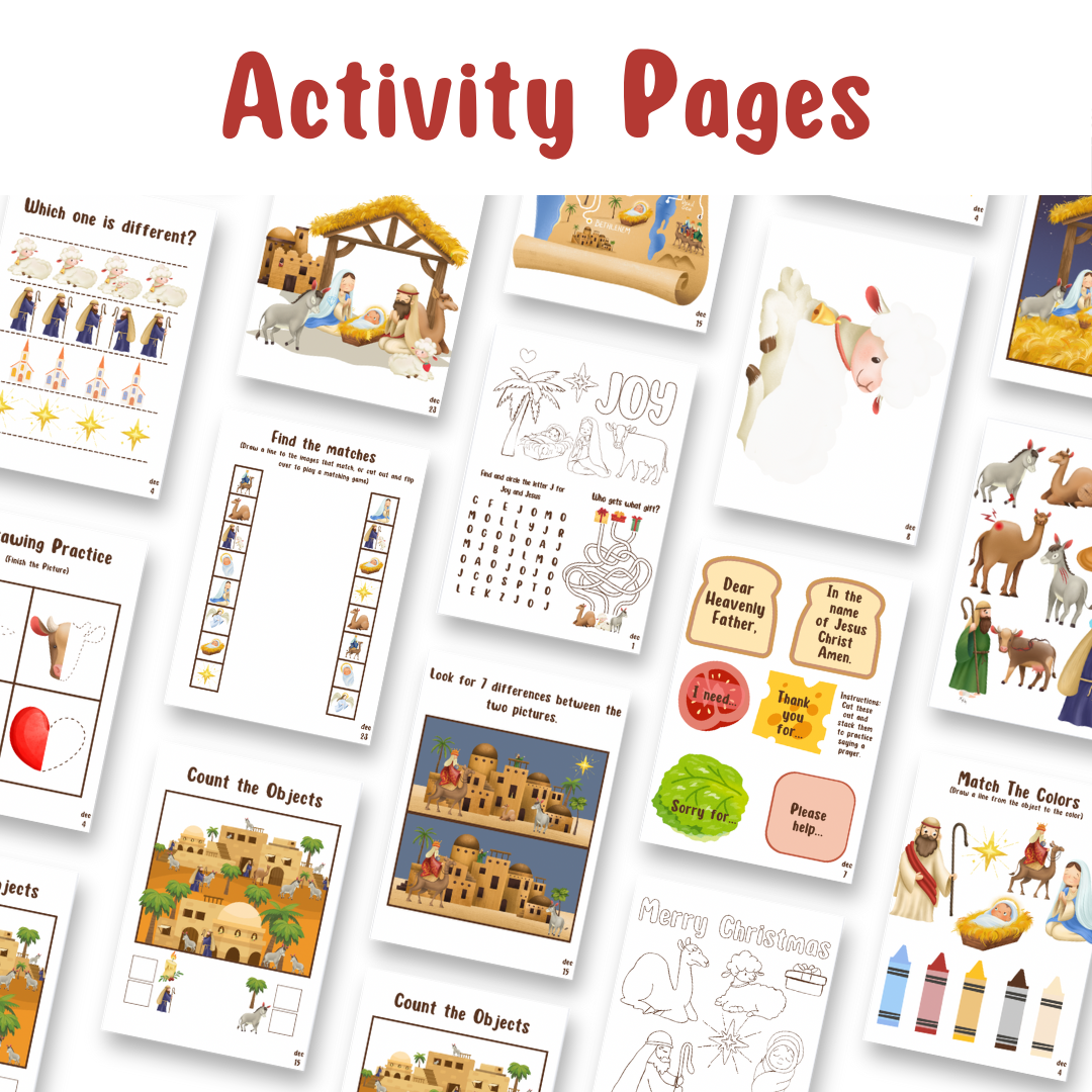 25-Day Advent Calendar, Jesus Plush Doll, & 1 Set Activity Pages Pack